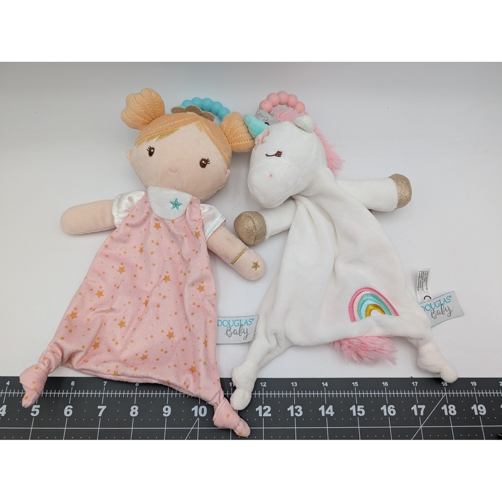 Douglas Baby Lovey Plush Pink White Princess Unicorn Teether Set 6377 6378 a